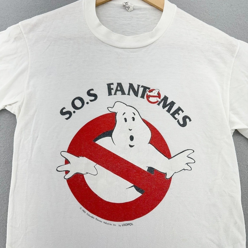 VTG 1985 Ghostbusters SOS Fantomes Movie Shirt Mens Small French Promo White 80s